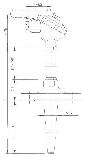 锥形管法兰连接热电偶（热电阻）产品结构图